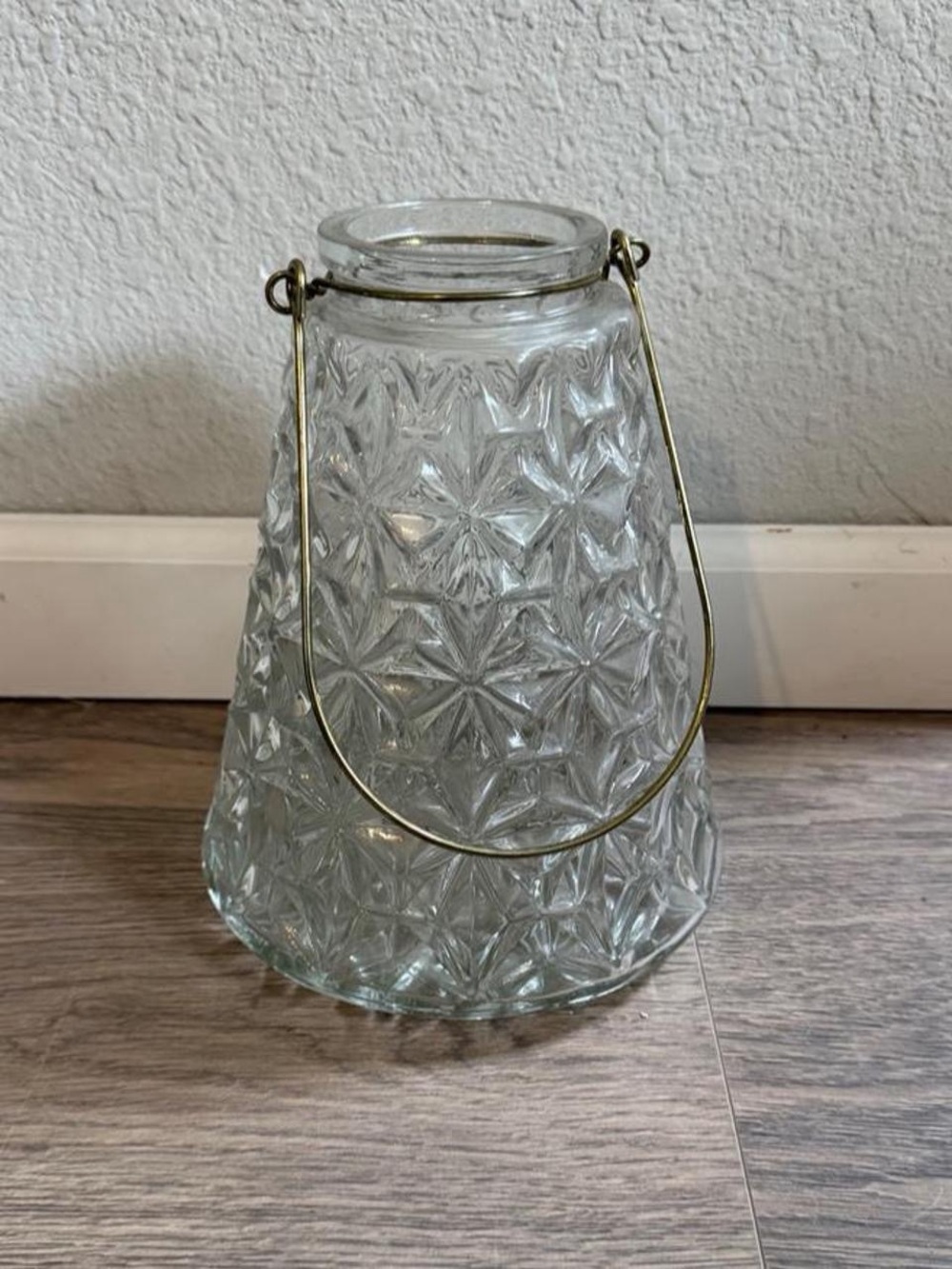 Clear Textured Glass Lantern with Brass Handle